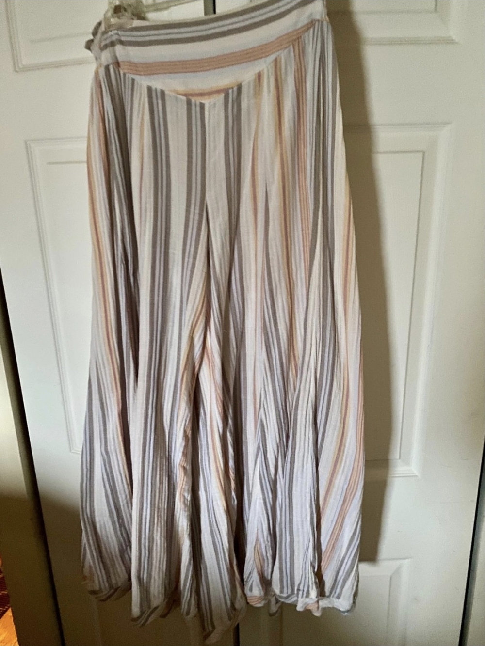 Free People Vintage Peach & Gray Striped Wide-Leg Pants Xl